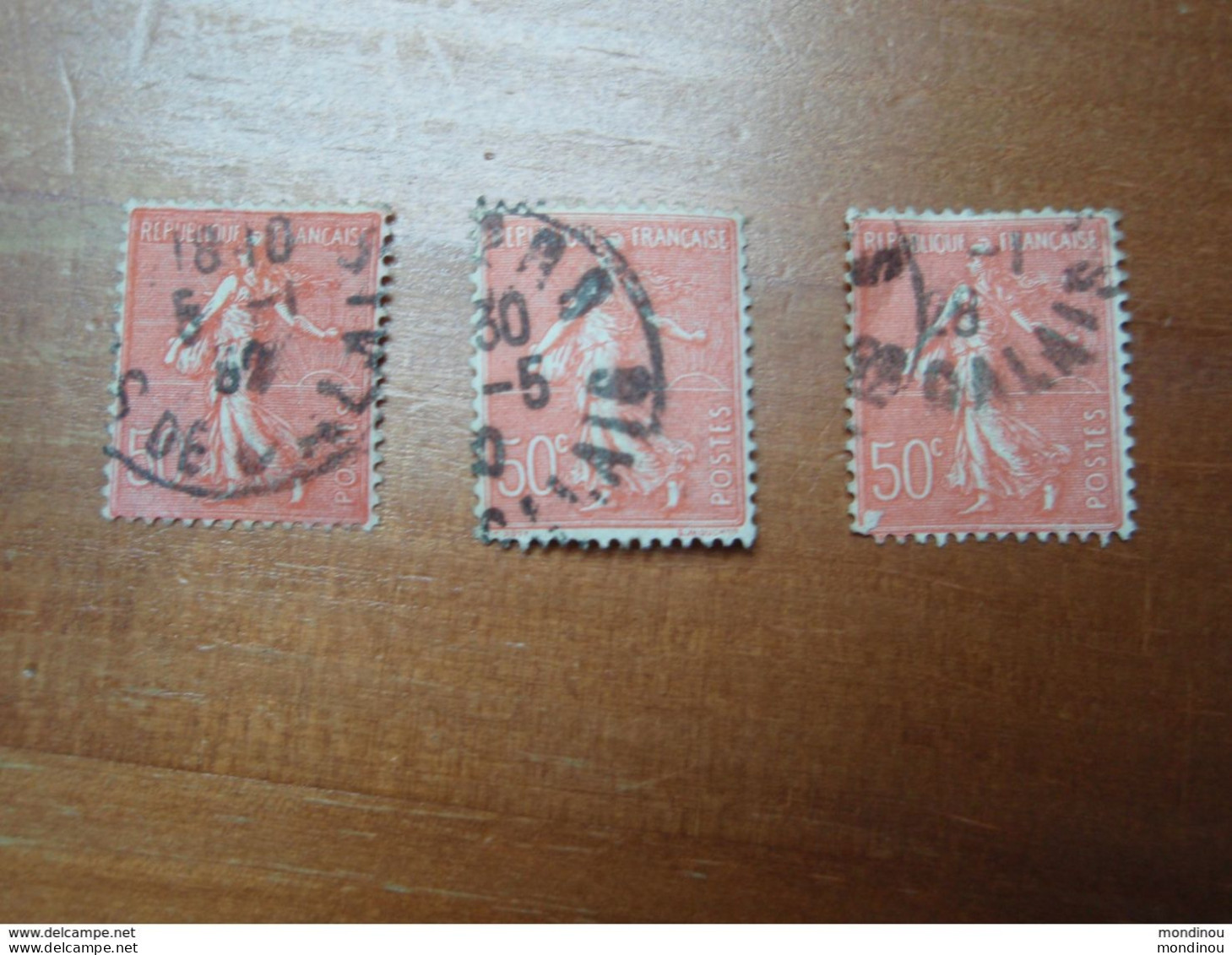 3 Timbres Semeuse Lignée Pas-de-Calais. 50 C. - 1903-60 Semeuse Lignée