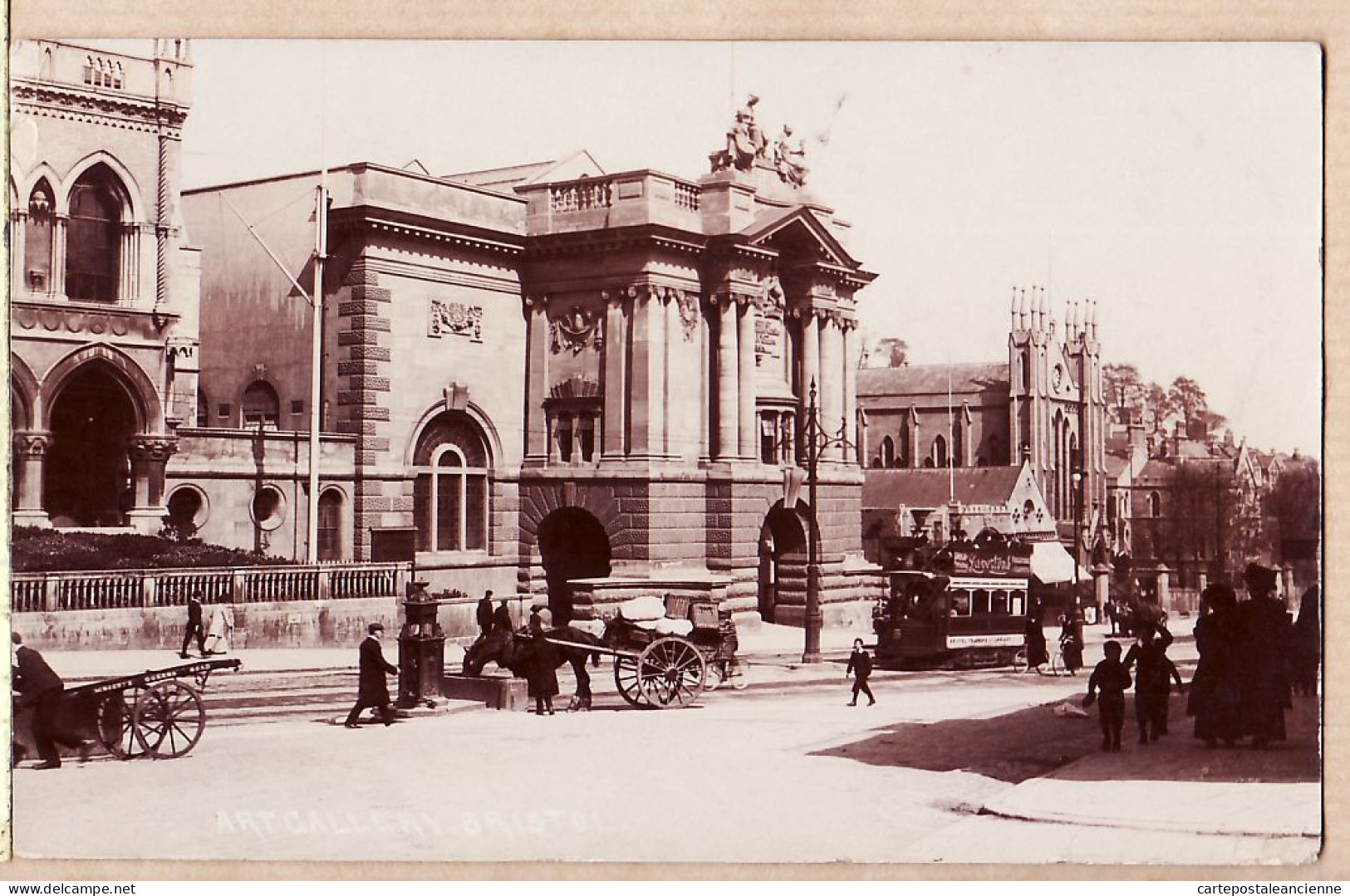 21129 / Rare Carte-Photo BRISTOL Fontaine Attelage Tramway Art Gallery 1900s à Elise AUGER Rue Ferdinand Saint-Etienne  - Bristol