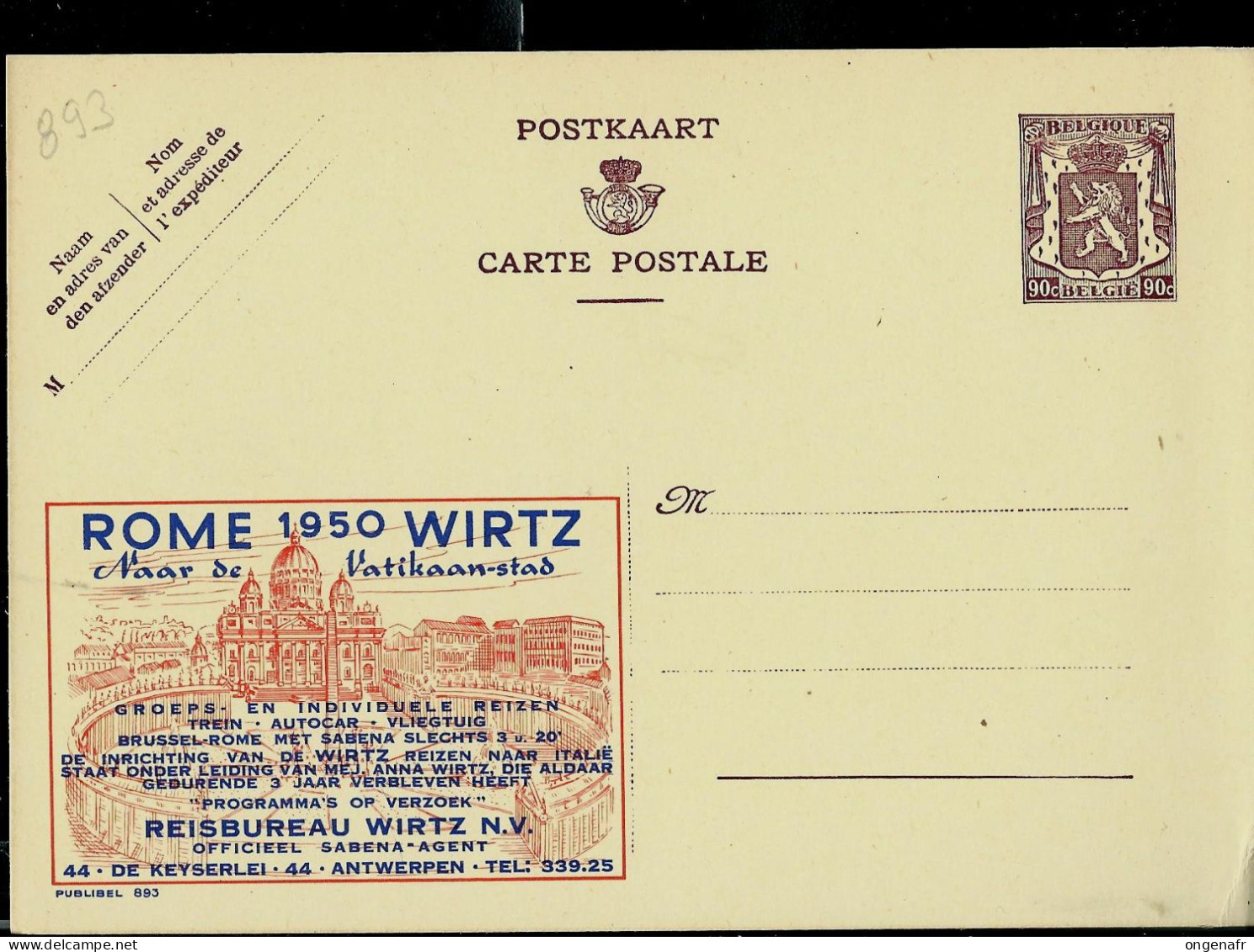 Publibel Neuve N° 893 ( Voyage à Rome  Cité Du Vatican 1950 Avec WIRTZ ) - Publibels