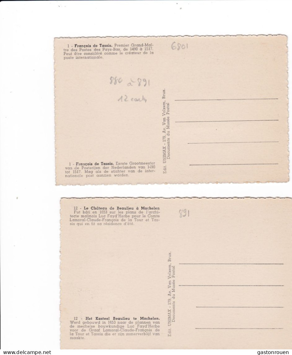 Cartes Maximum Belgique 880 à 891 12 Cartes Congrès UPU Maitre De Poste 1952 - 1951-1960