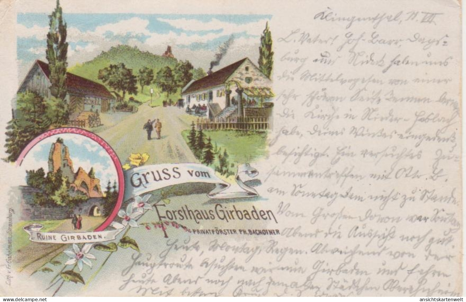 Girbaden Litho Gruß Vom Forsthaus Gl1898 #200.310 - Elsass