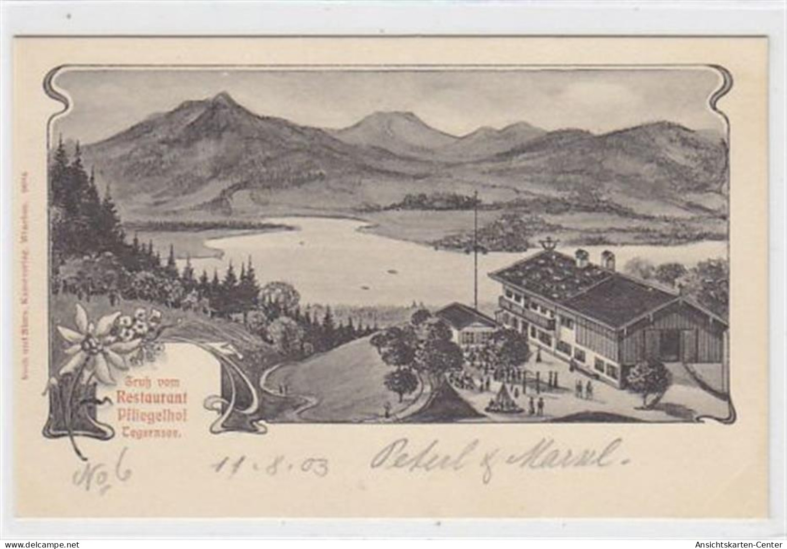 39048001 - Lithographie Tegernsee. Gruss Vom Restaurant Pfliegelhof. Ungelaufen. Sehr Gute Erhaltung. - Bad Wiessee