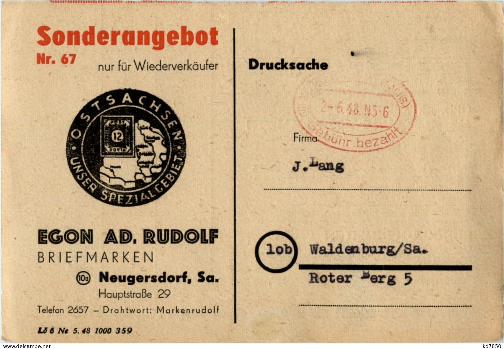 Neugersdorf - Briefmarken Egon Rudolf - Ebersbach (Loebau/Zittau)