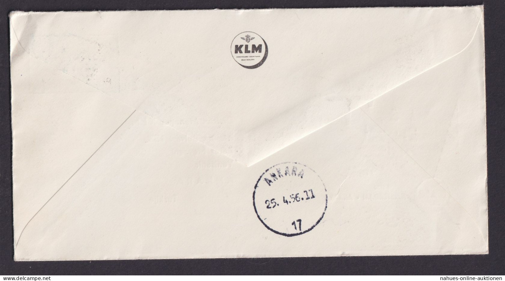 Flugpost Brief Air Mail KLM Amsterdam Niederlande Ankara Türkei Erstflug 25.4.56 - Airmail