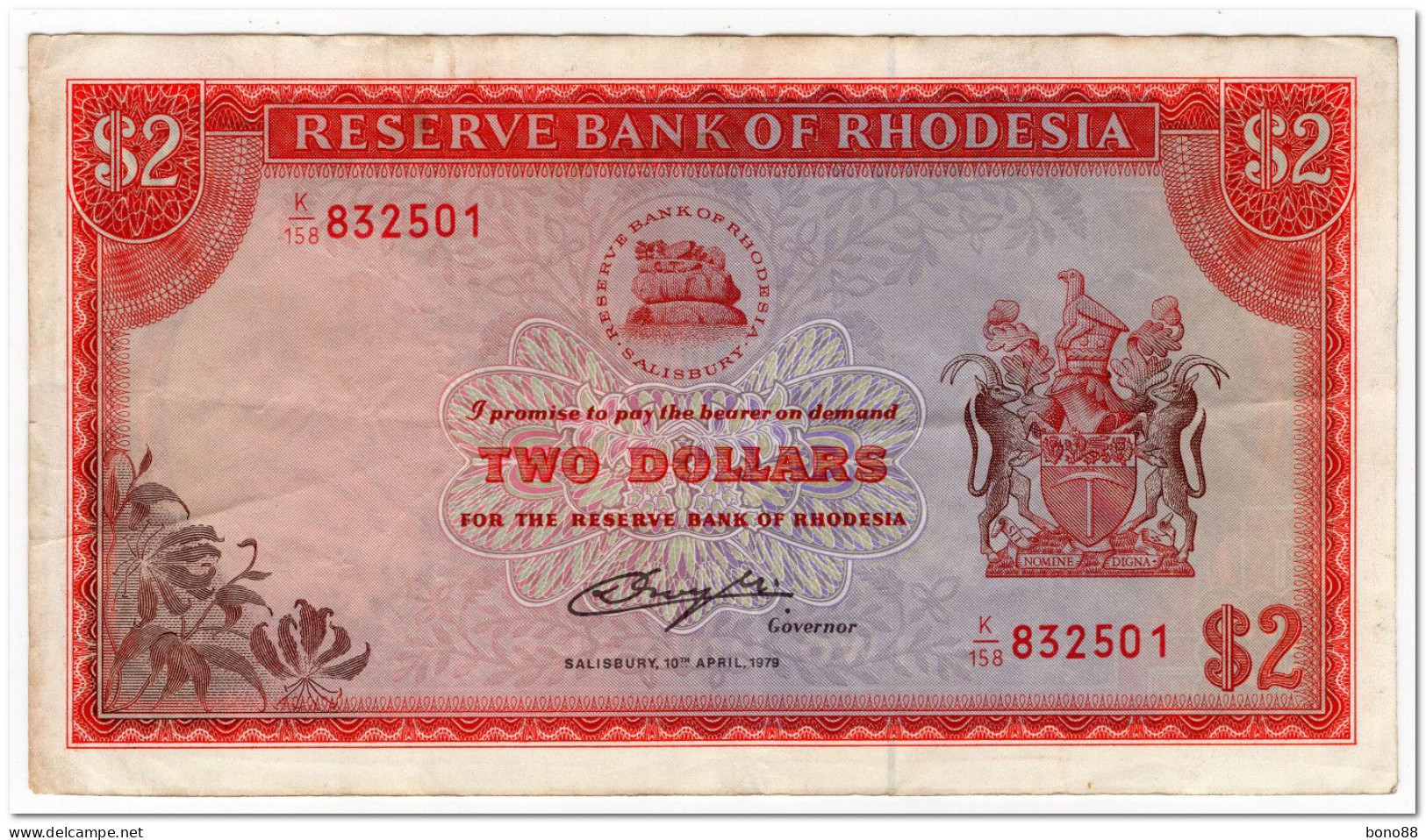 RHODESIA,2 DOLLARS,1979,P.31d,VF+ - Rhodésie