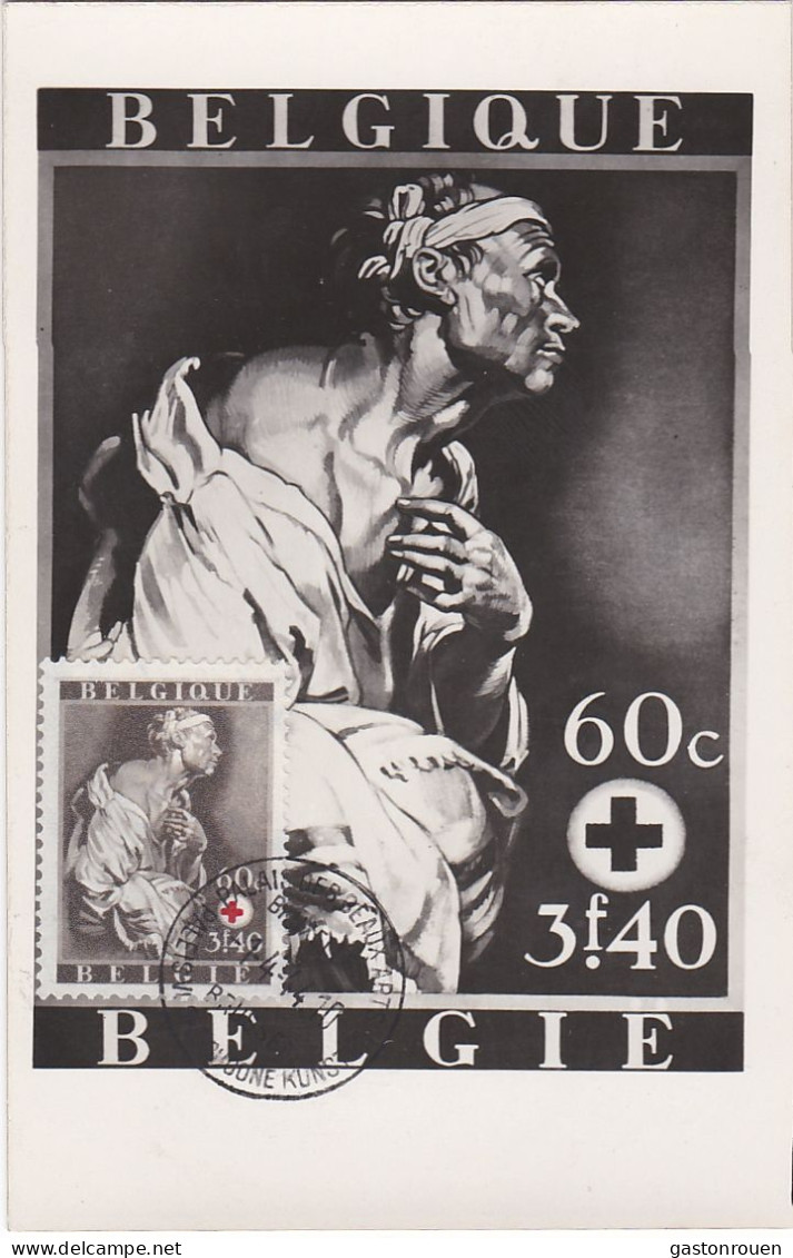 Carte Maximum Belgique 649 Tableau Painting Van Dyck Croix Rouge Le Christ Guérissant Les Boiteux 1944 - 1934-1951