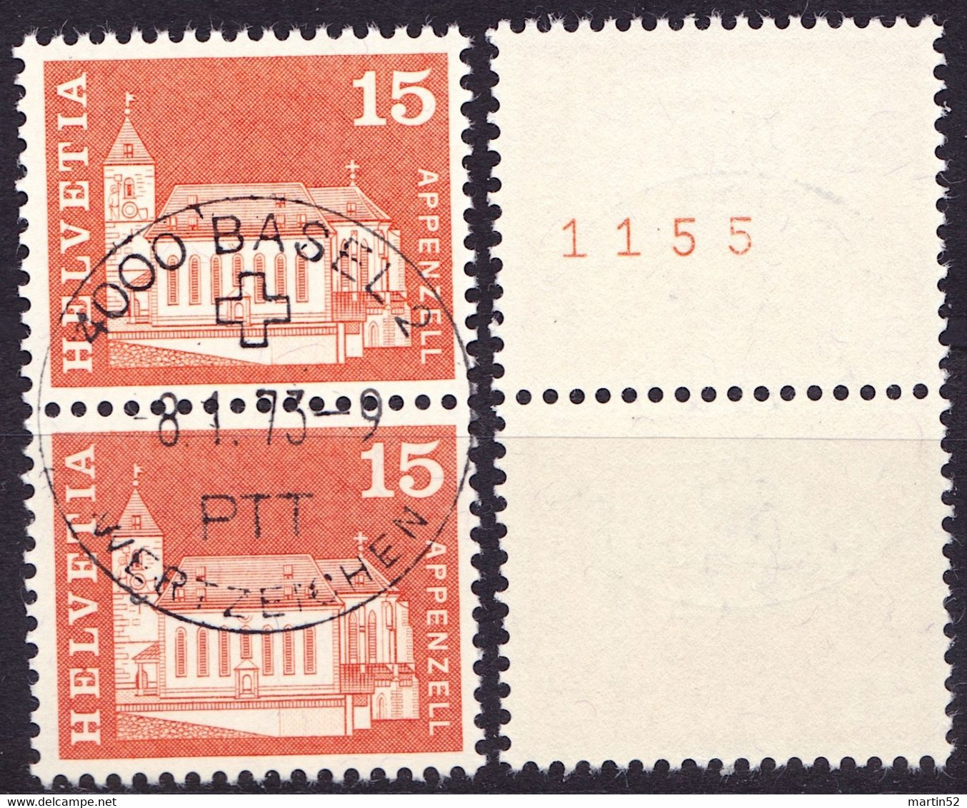 Schweiz Suisse 1968: Appenzell ROLLE MIT NUMMER 1155 Zu 414RM.01 Mi 880R Mit O BASEL 8.1.73 (Zumstein CHF 2.00) - Coil Stamps