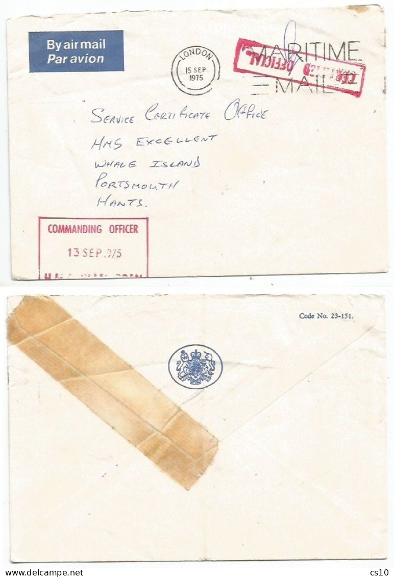 UK Britain Franchise Certified Official Airmail Maritime Mail By Ship Commander 13sep From London 15sep1975 - WOW !!!! - Dienstzegels