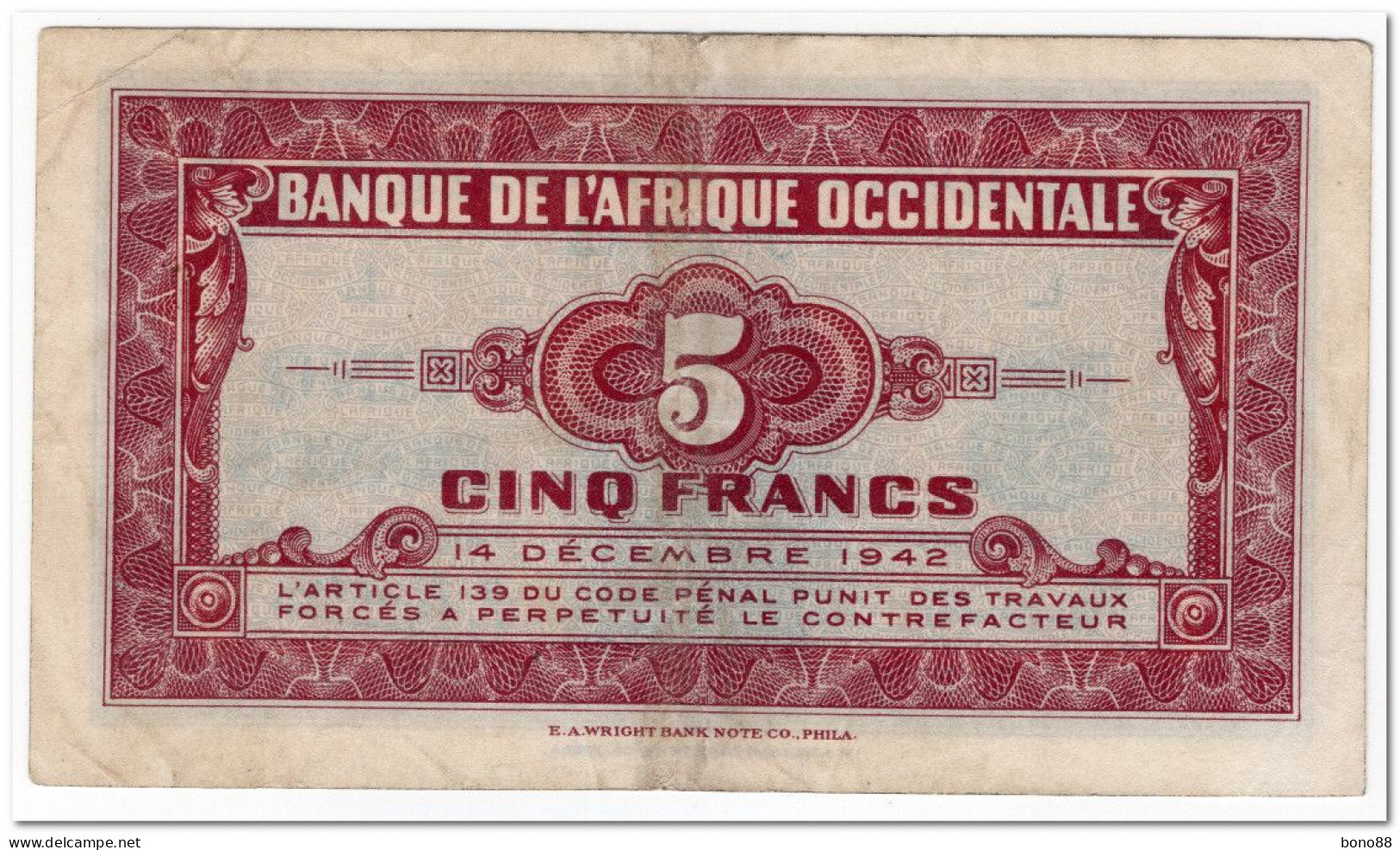 FRENCH WEST AFRICA,5 FRANCS,1942,P.28,VF-XF - Autres - Afrique