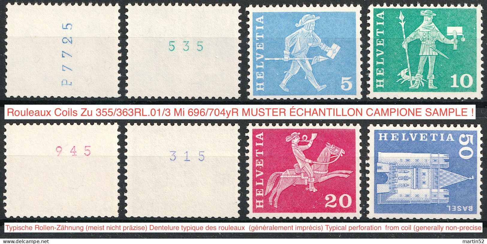 Schweiz Suisse 1964: Rollenmarken Rouleaux Coils Zu 355/363RL.01/3 Mi 696/704yR Yv 643/65 ** MNH (Zu CHF 23.00) - Franqueo