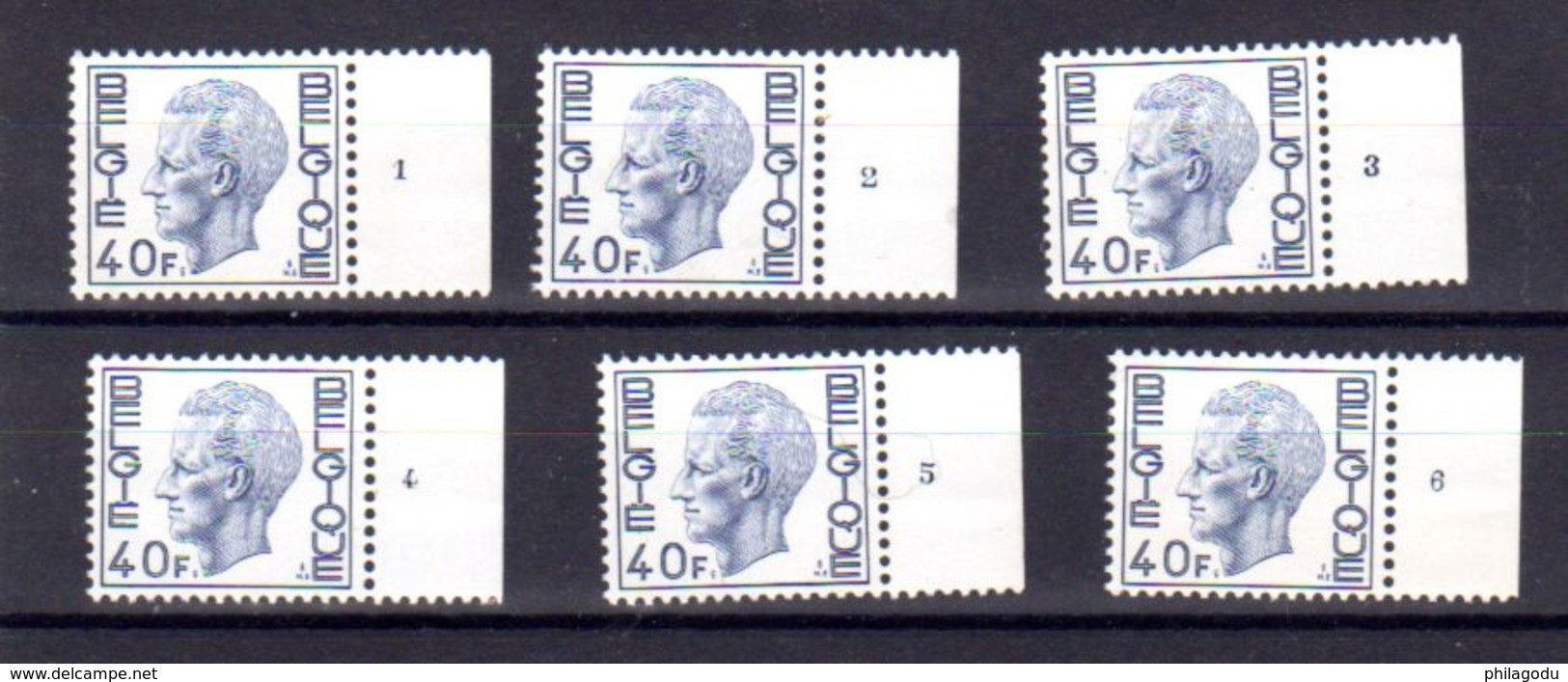 40F Roi Baudouin Type Elström De 1977  , COB. 1876**   Les 6 N° Planches Au Complet - 1971-1980