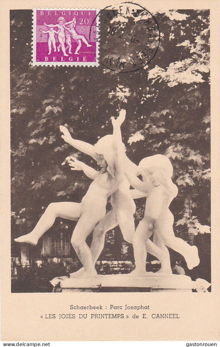 Carte Maximum Belgique 979 Sculpture Les Joies Du Printemps Canneel 1956 - 1951-1960