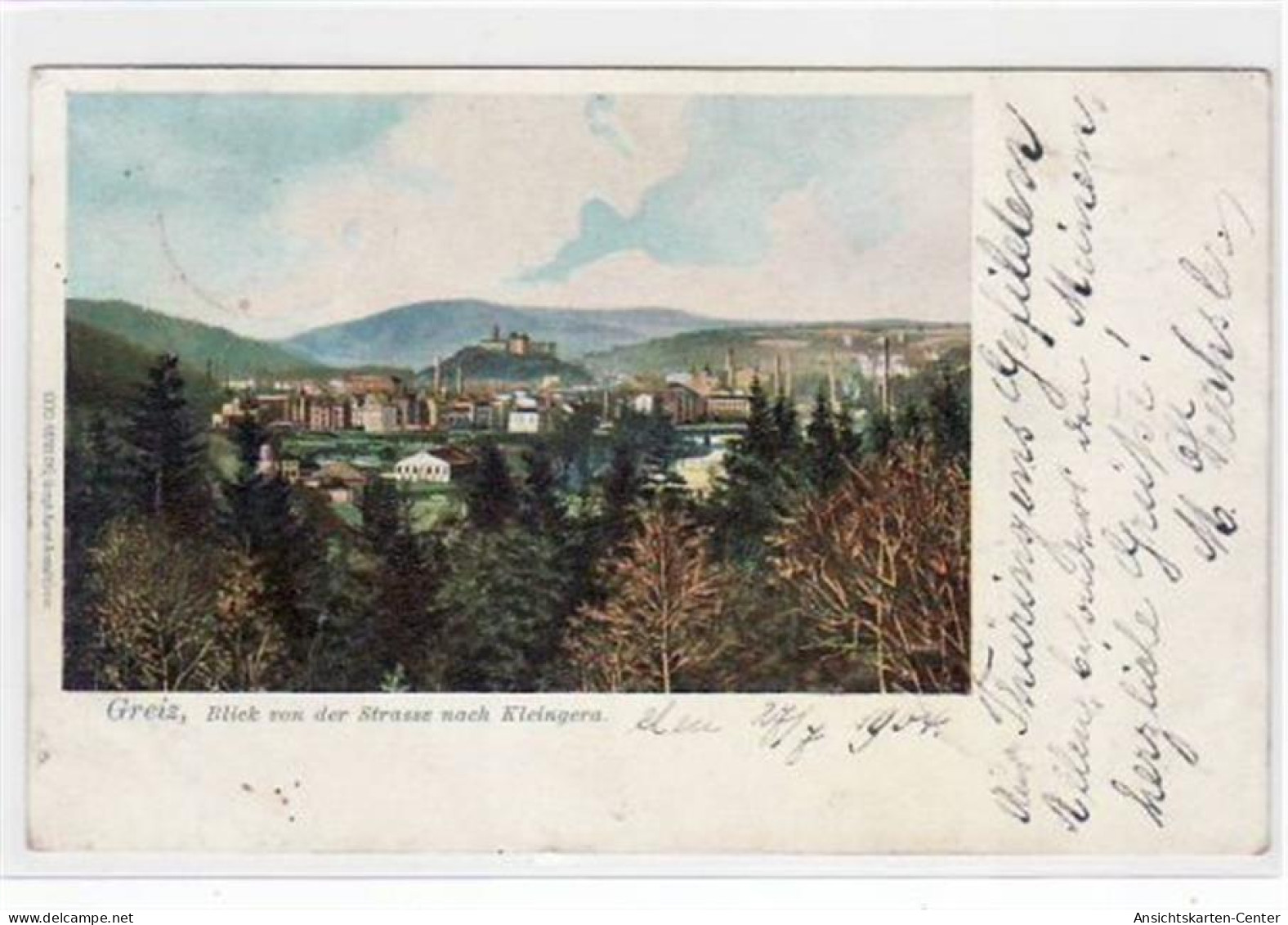 39017701 - Greiz Mit Blick Von Der Strasse Nach Kleingera Gelaufen Von 1904. Leichter Stempeldurchdruck, Ecken Mit Albu - Greiz