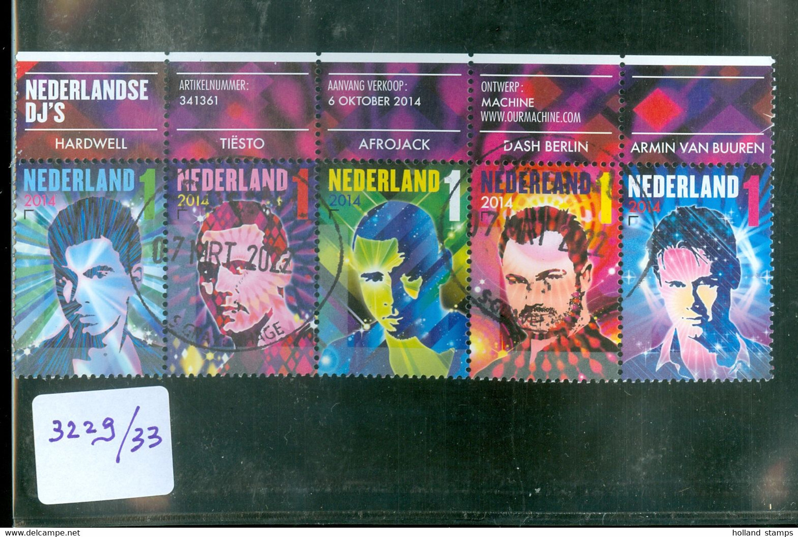 NEDERLAND * 2014 * NVPH 3229 - 3233 * In Blok Van 5 *  POSTFRIS GESTEMPELD *  DJ's - Used Stamps