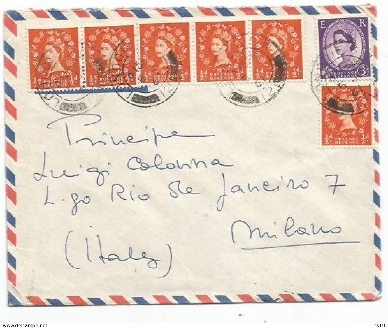 UK Britain Airmail Cover London 5jan1961 To Italy With D0.5 X6pcs + D.3 - Marcophilie