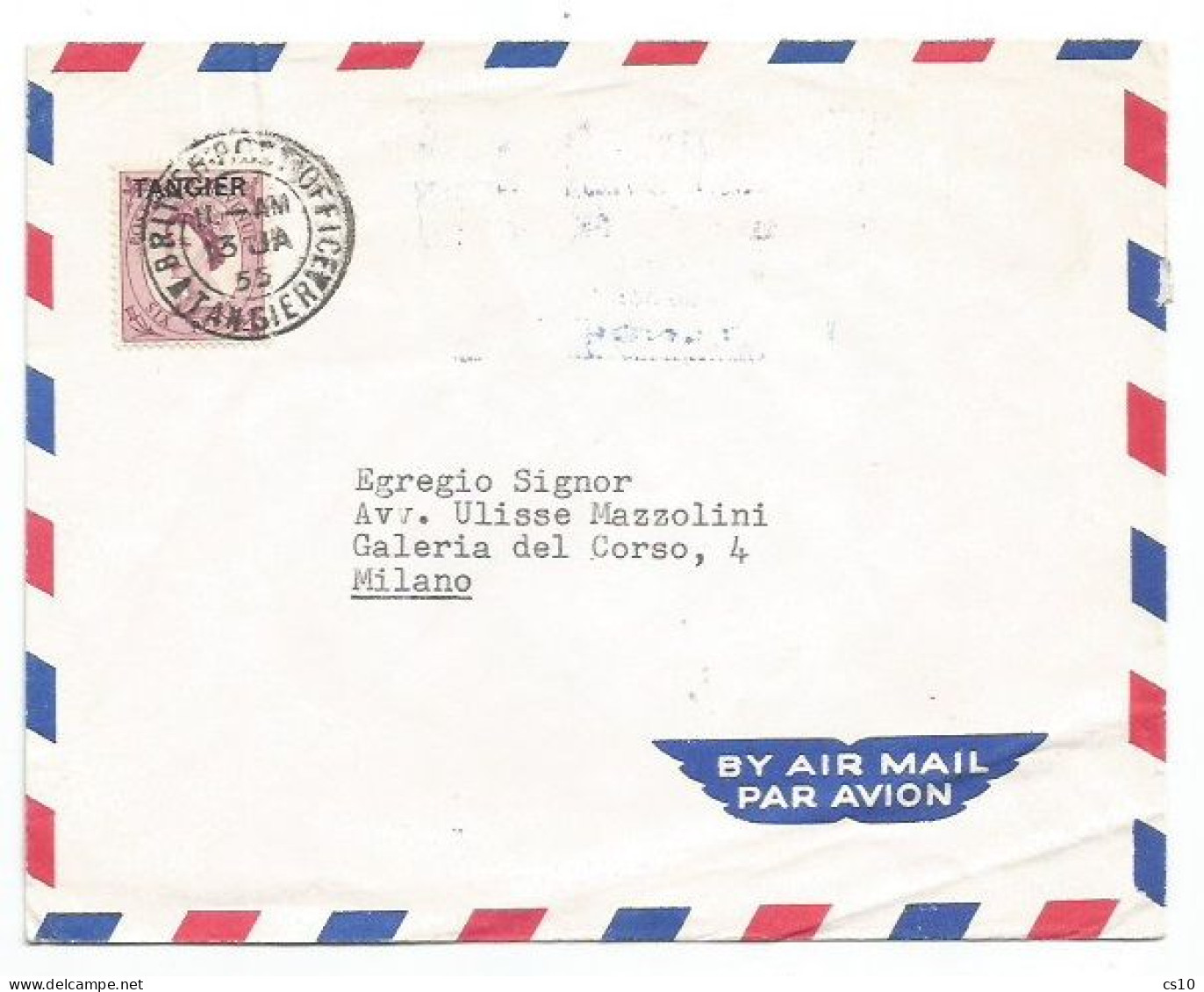 UK Britain Tangier Morocco Br.Post Office AirmailCV 13jan1955 To Italy With Overprinted QE2 D6 Solo Franking - Bureaux Au Maroc / Tanger (...-1958)