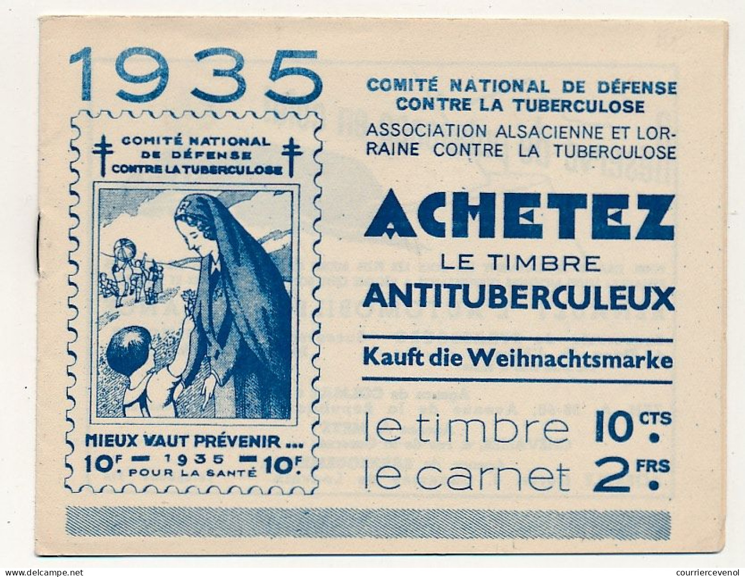 Carnet Anti-tuberculeux 1935 Association Alsacienne Lorraine Contre La Tuberculose - Bilingue - 20 Timbres 10cts / 2F - Blocks & Sheetlets & Booklets