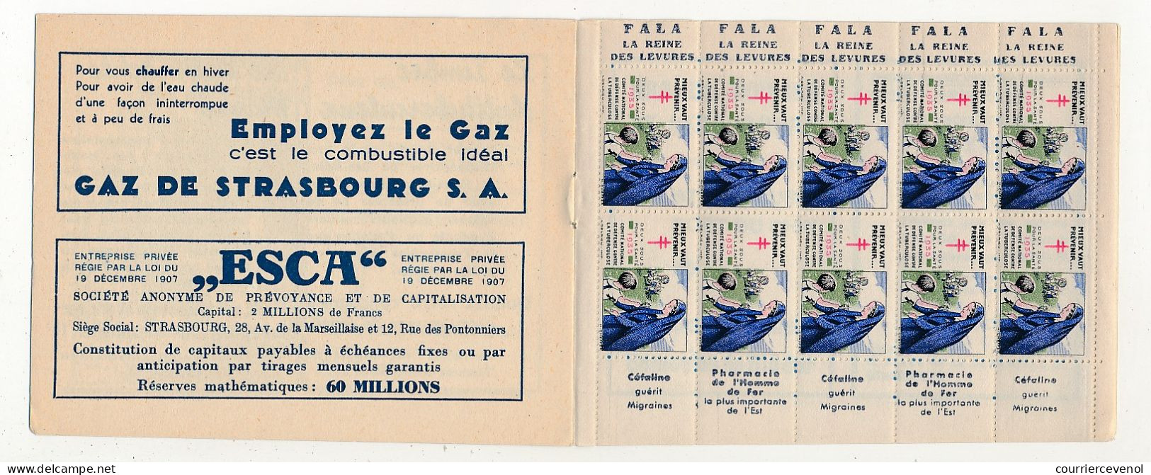 Carnet anti-tuberculeux 1935 Association Alsacienne Lorraine contre la Tuberculose - Bilingue - 20 Timbres 10cts / 2F