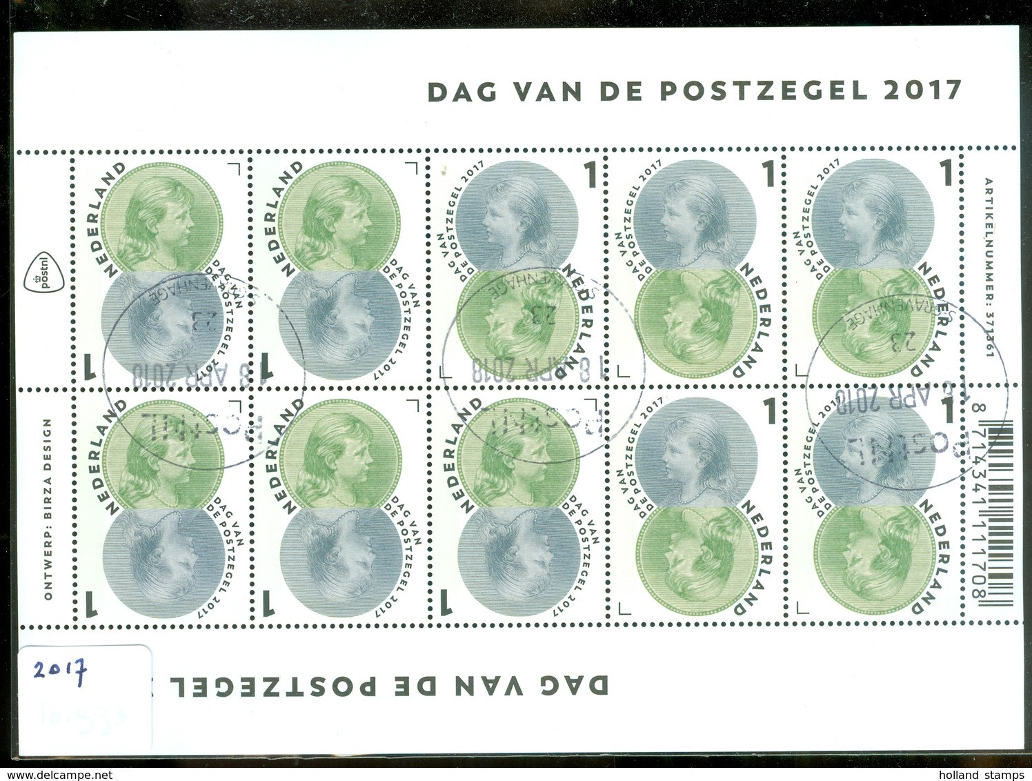 Nederland 2017 Nvph Nr V 3587 * BLOK * DAG VAN DE POSTZEGEL * WILHELMINA * POSTFRIS GESTEMPELD * CW Euro 20.00 - Used Stamps