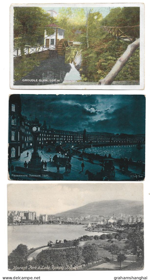 9 Postcards Lot UK IOM Isle Of Man Views Douglas Ramsey Groudle Glen Garwick Glen All Posted 1904-1955 - Man (Eiland)