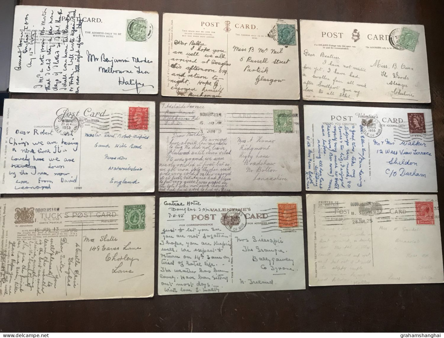 9 Postcards Lot UK IOM Isle Of Man Views Douglas Ramsey Groudle Glen Garwick Glen All Posted 1904-1955 - Isle Of Man