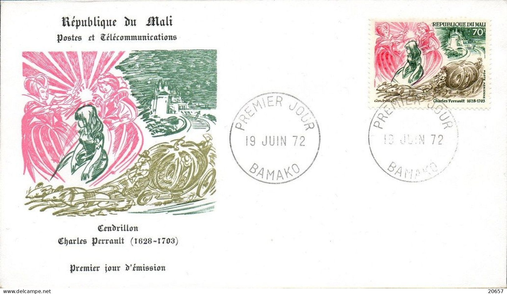 Mali A 153/55 Fdc Les Contes De Perrault , Cendrillon , Le Chat Botté , La Belle Au Bois Dormant - Fairy Tales, Popular Stories & Legends