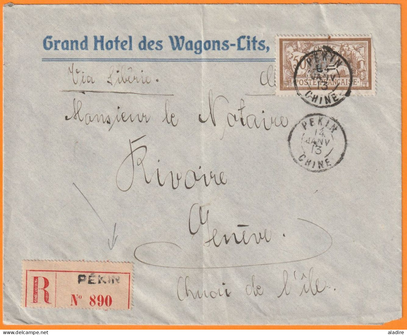 1913 - Enveloppe De Pékin, Bureau Français à L' Etranger BFE - Chine - Vers Genève, Suisse - VIA SIBERIE - Briefe U. Dokumente