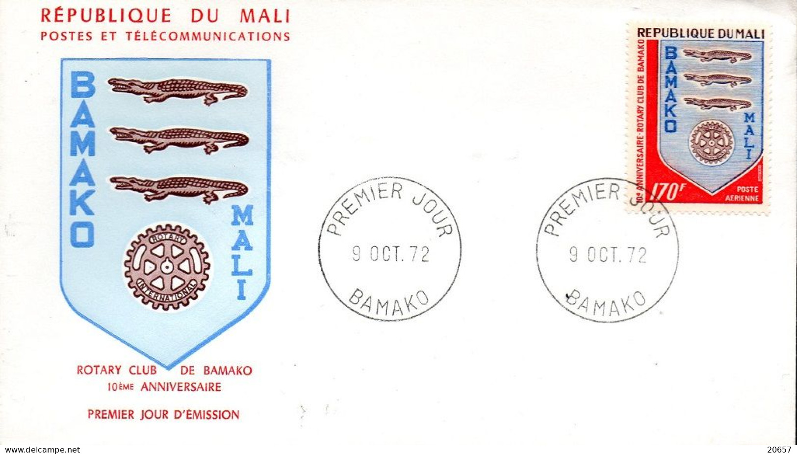 Mali A 158 Fdc Rotary Club De Bamako, Caïman, Armoiries - Rotary, Lions Club