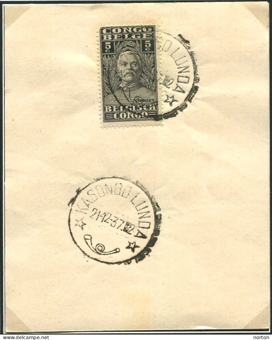 Congo Kasongo-Lunda Oblit. Keach 8A1 Sur C.O.B. 135 Sur Papier Libre Le 21/12/1937 - Lettres & Documents