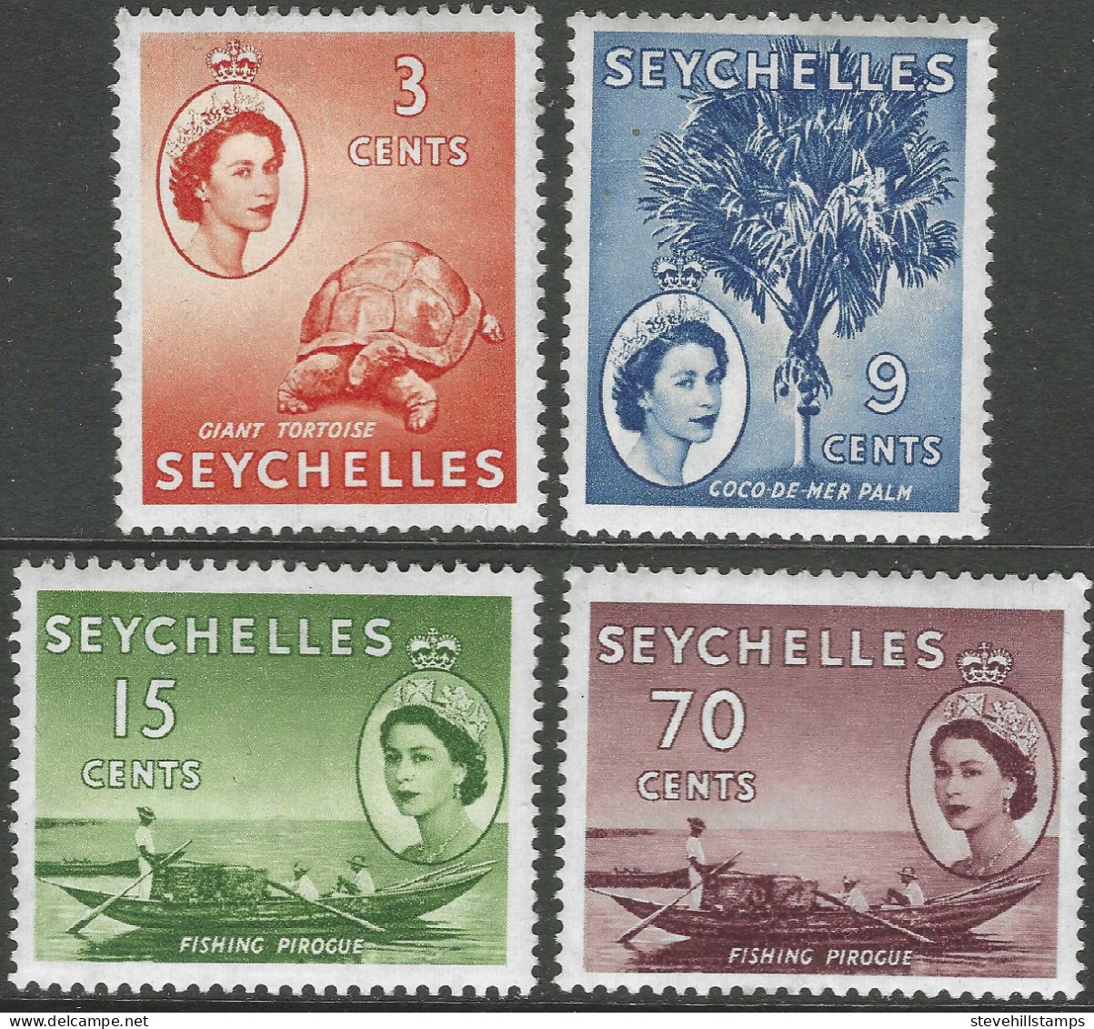 Seychelles. 1954-61 QEII. 4 MH Values To 70c. (3c, 9c, 15c, 70c) SG 183a Etc. M4007 - Seychellen (...-1976)