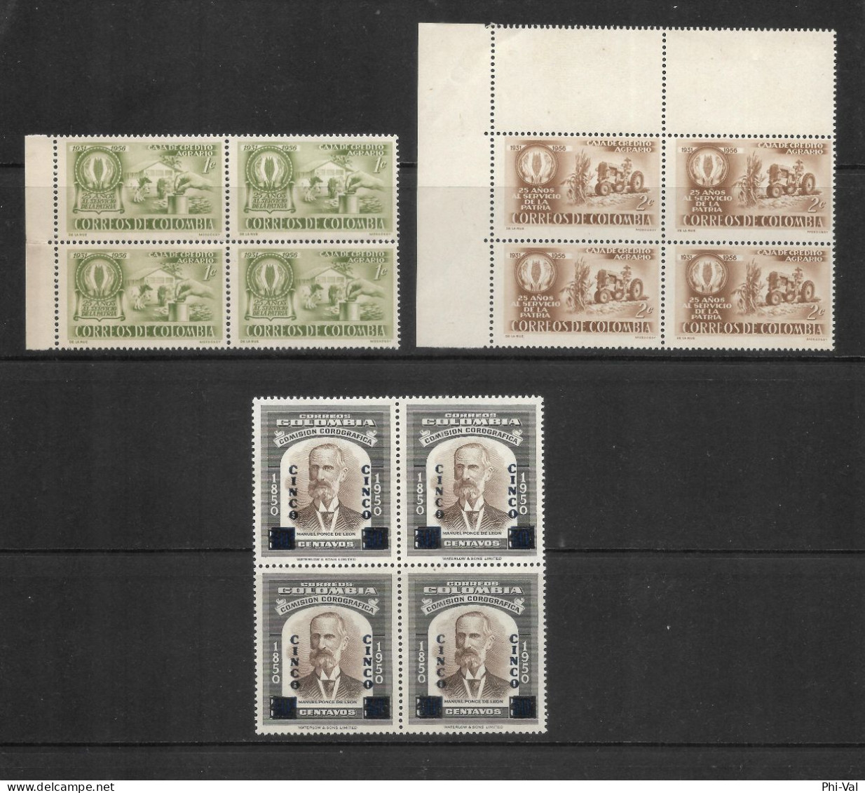 (LOT381) Colombia Block Of 4 Stamps. Caja Credito Agrario. 1957-1958. VG MNH - Colombia