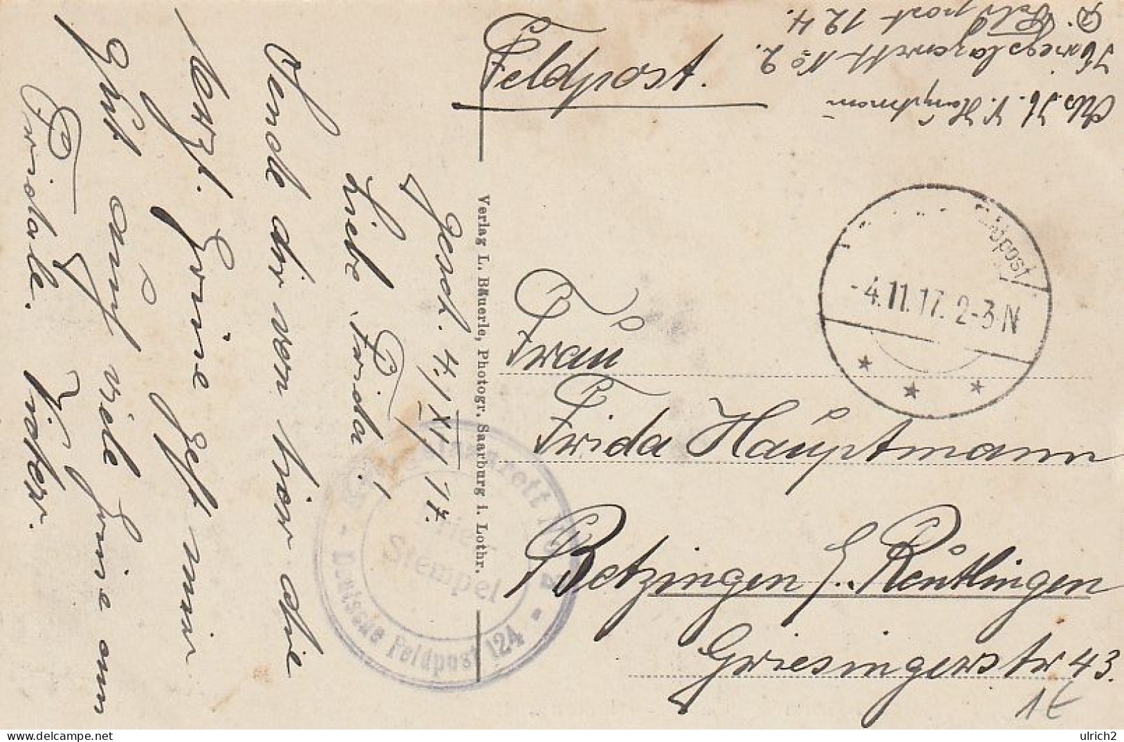 AK Hospiz St. Anna - Blumengrotte - Feldpost Kriegslazarett No. 2 - 1917  (68645) - Lothringen