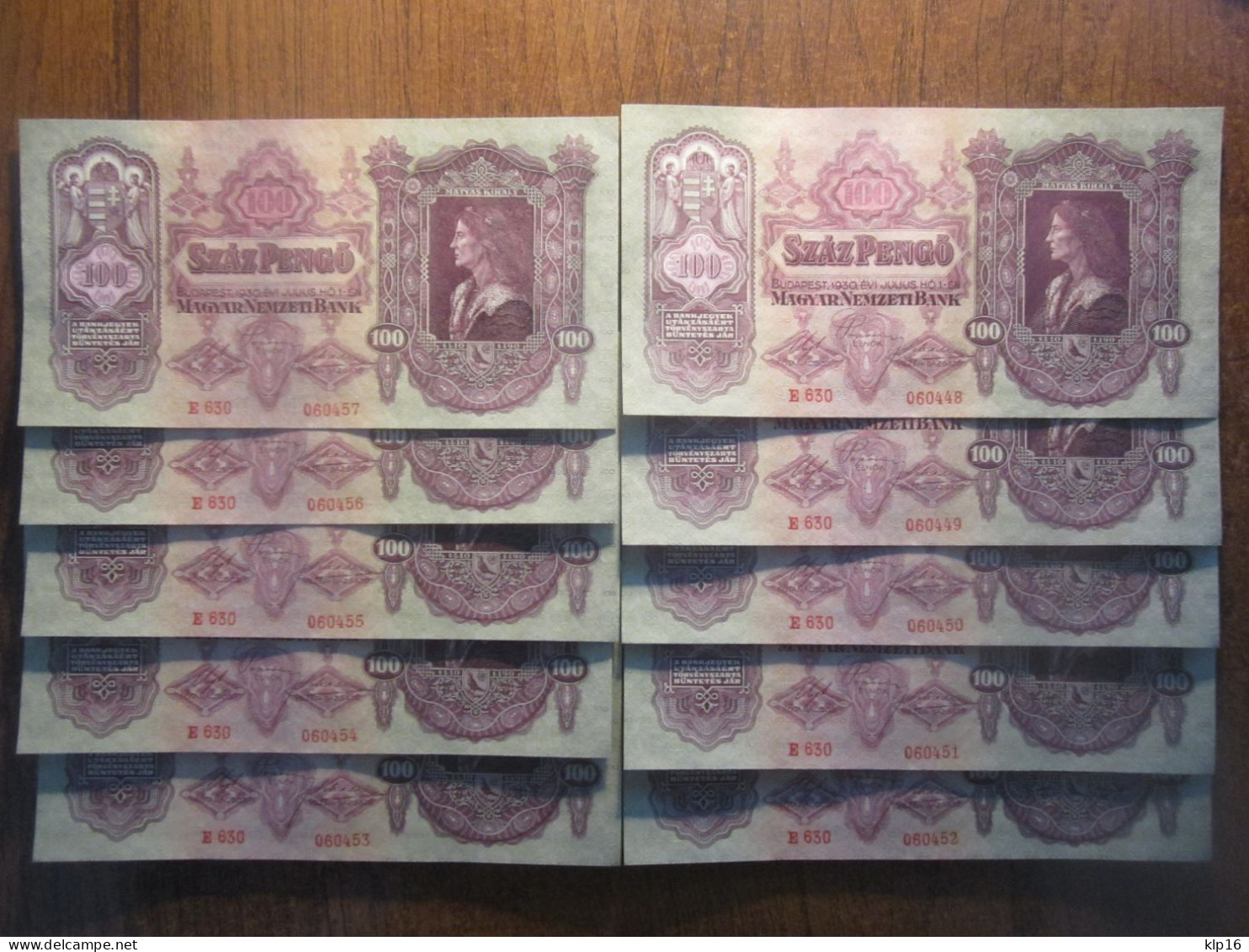 !!!CONSECUTIVE NUMBERS!!! HUNGARY 10x100 PENGO 1930 - Hungría