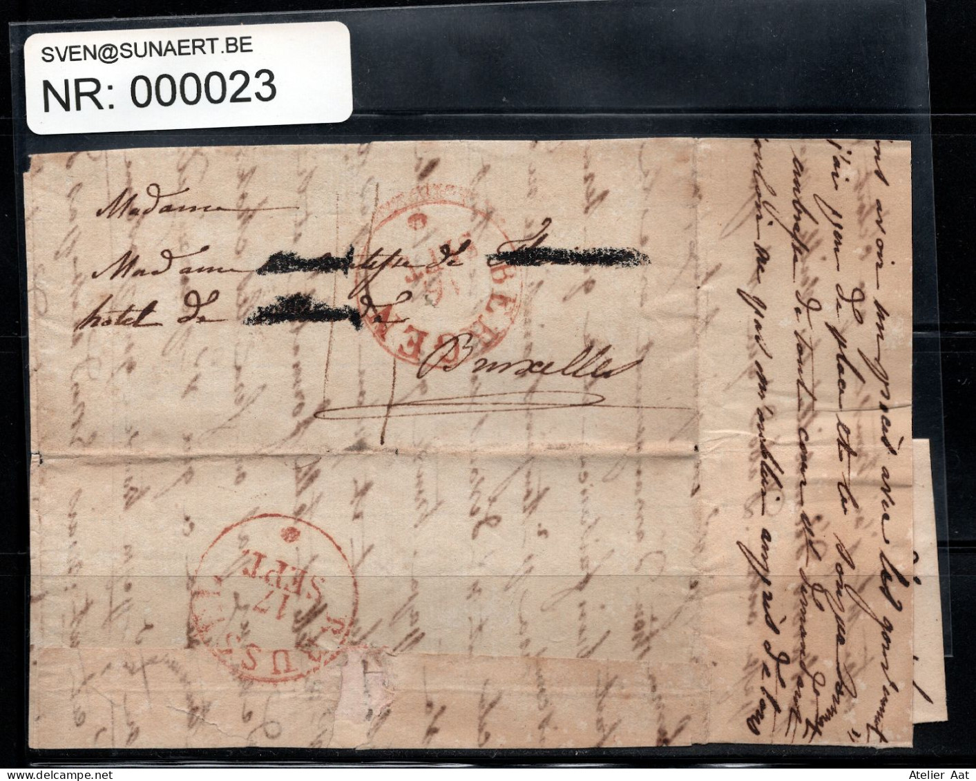 Voorloper: Stempel Bergen 16 Sept 1829 - Brussel 17 Sept 1829 - Brieffragment Naar Comtesse De Merode - 1815-1830 (Periodo Holandes)