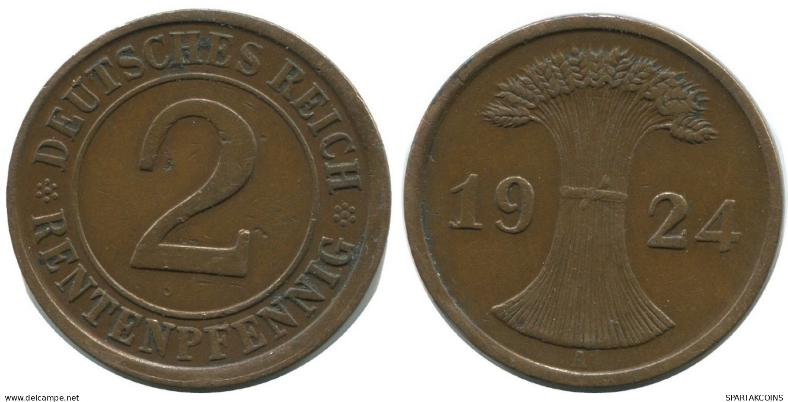 2 RENTENPFENNIG 1924 A ALEMANIA Moneda GERMANY #AD486.9.E.A - 2 Rentenpfennig & 2 Reichspfennig