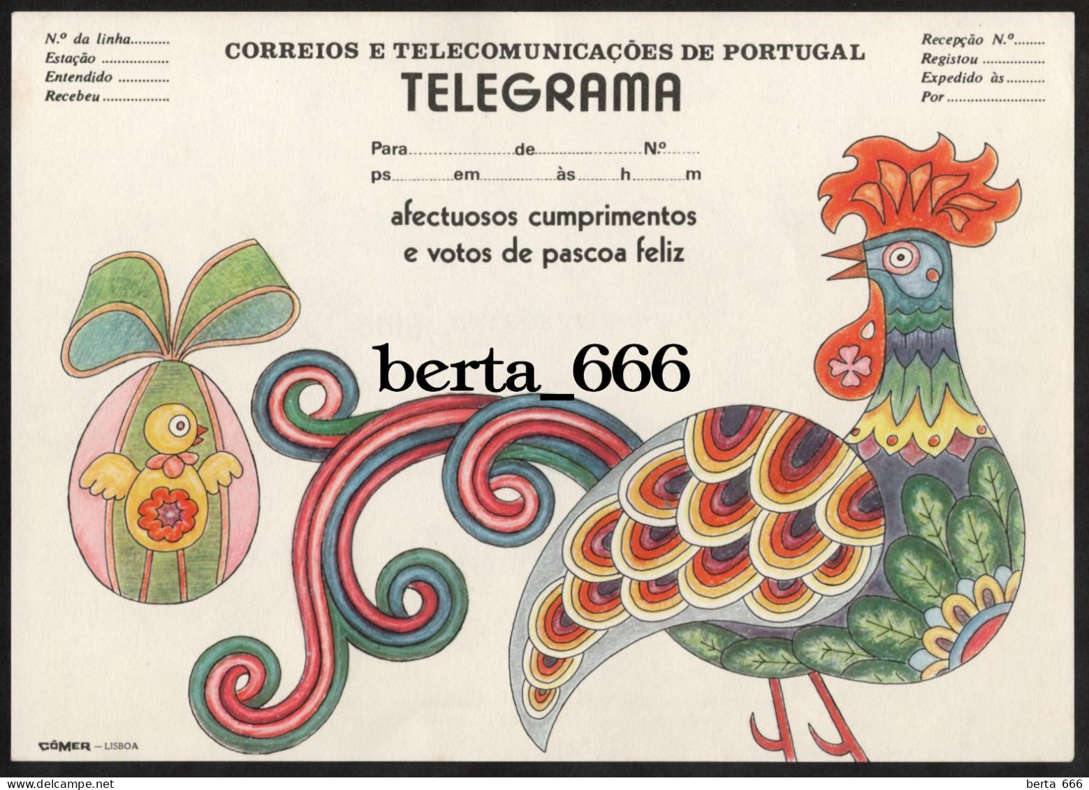 CTT Servico Telegrafico PAX 1 Telegrama De Páscoa Feliz * Portugal Easter Greetings Telegram - Brieven En Documenten