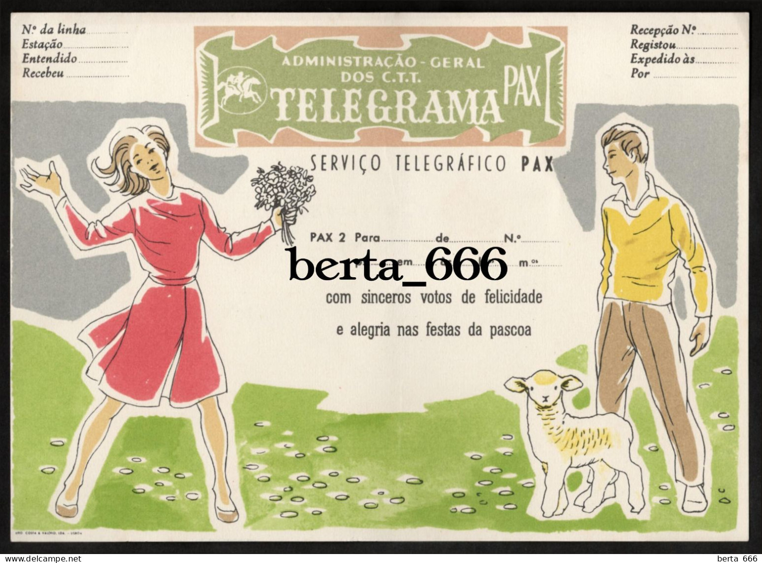 CTT Servico Telegrafico PAX 2 Telegrama De Páscoa Feliz * Portugal Easter Greetings Telegram - Lettres & Documents