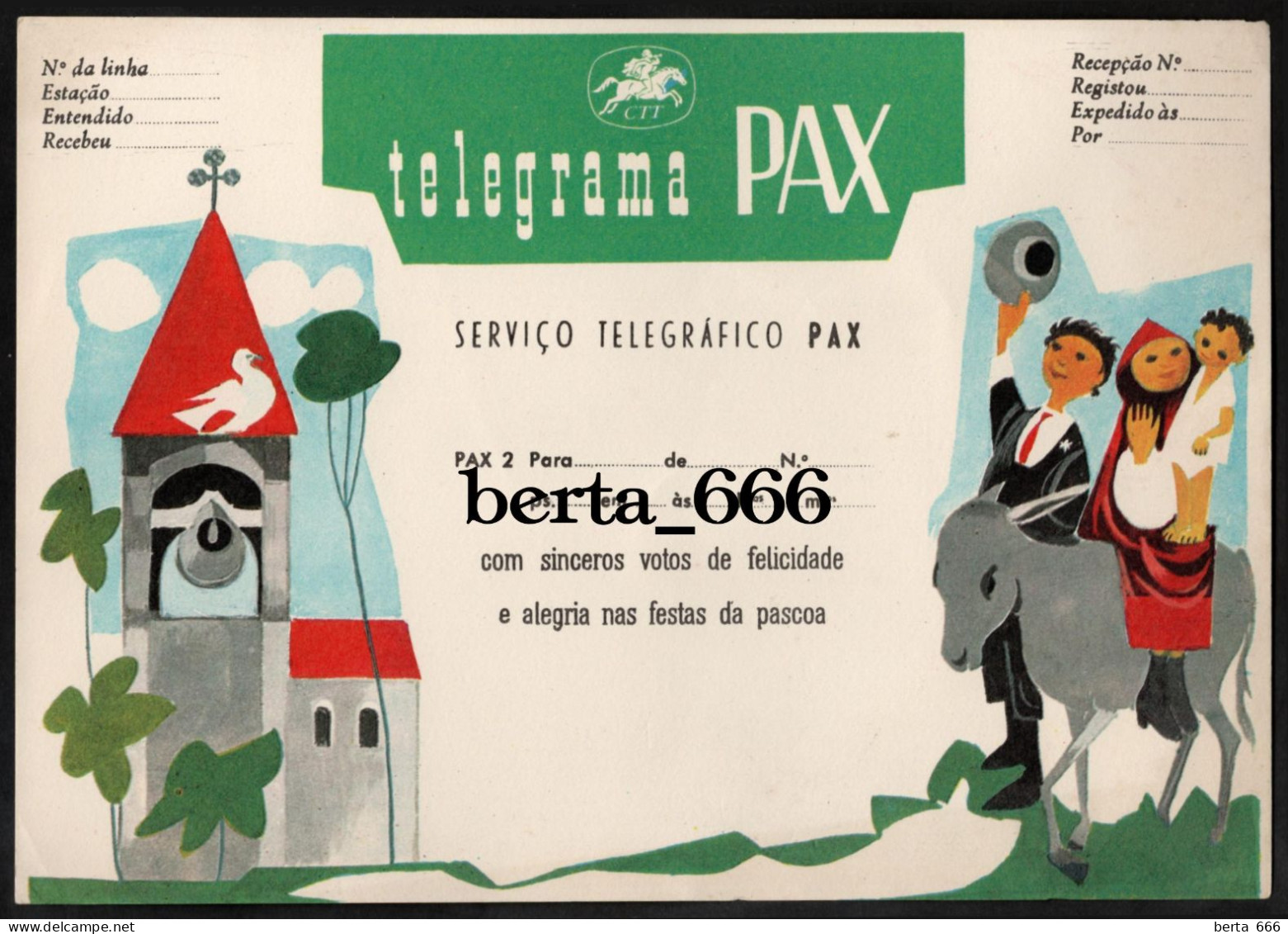CTT Servico Telegrafico PAX 2 Telegrama De Páscoa Feliz * Portugal Easter Greetings Telegram - Brieven En Documenten