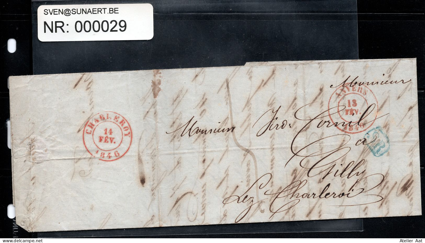 Voorloper: Stempel Anvers 13 Fev 1846 - Charleroy 14 Fev 1846 - SR - 1830-1849 (Belgique Indépendante)