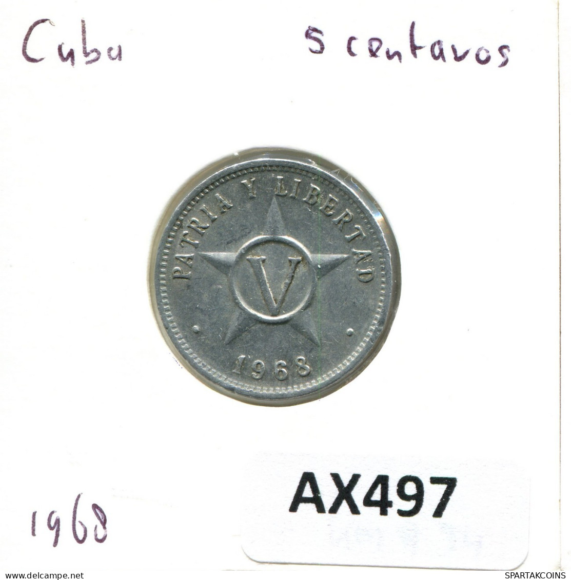 KUBA CUBA 5 CENTAVO 1962 CARIBBEAN Münze #AX497.D.D.A - Kuba