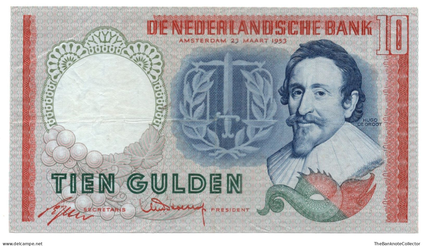 Netherlands 10 Gulden 1953 P-85  VF - 5 Gulden