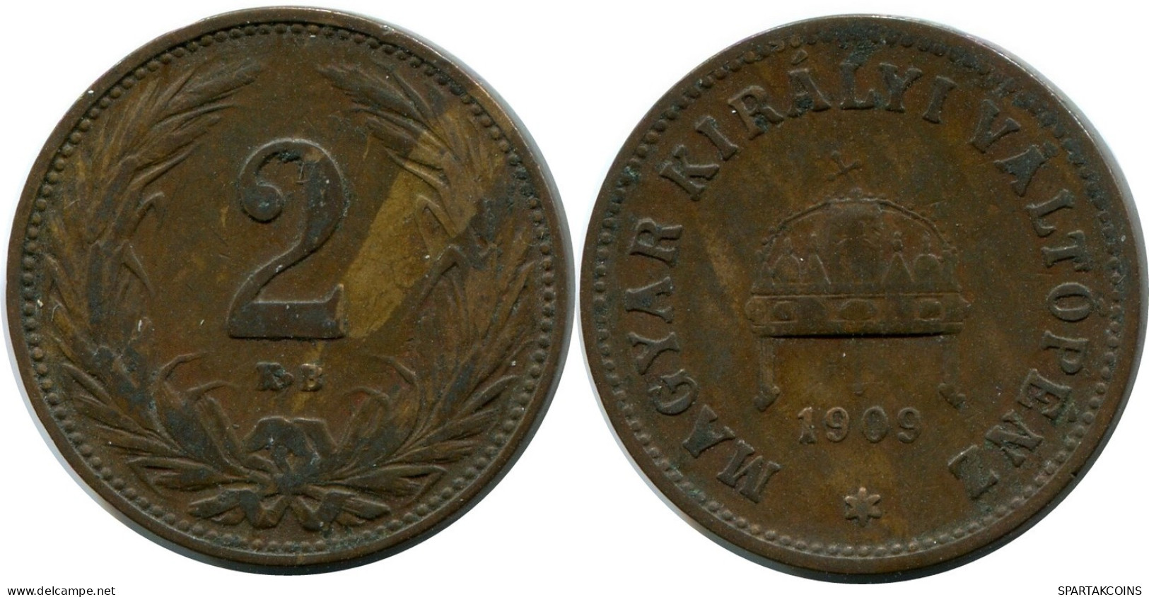 2 FILLER 1909 HUNGARY Coin #AY252.2.U.A - Ungheria