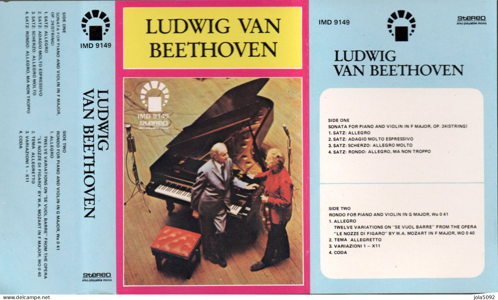 K7 - BEETHOVEN - Piano Et Violon - Sonate Op 24 - Rondo Wo 041 - Cassettes Audio