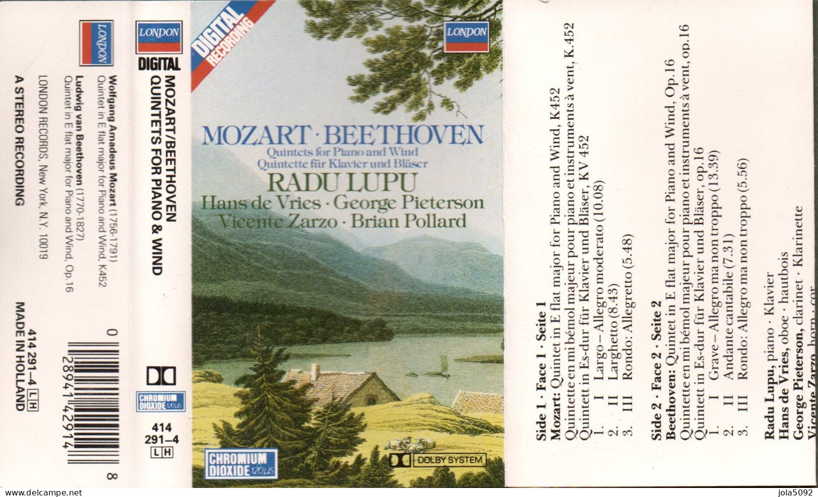 K7 - MOZART / BEETHOVEN Quintettes Pour Piano Et Cordes - K.452 Et Op.16 - RADU LUPPU - Cassette