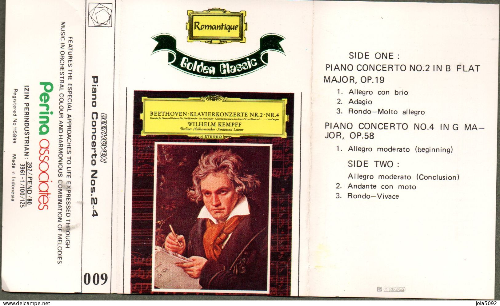 K7 - BEETHOVEN - Concerto N°2 Et 4 Pour Piano Et Orchestre - Wilhelm KEMPFF - Cassette