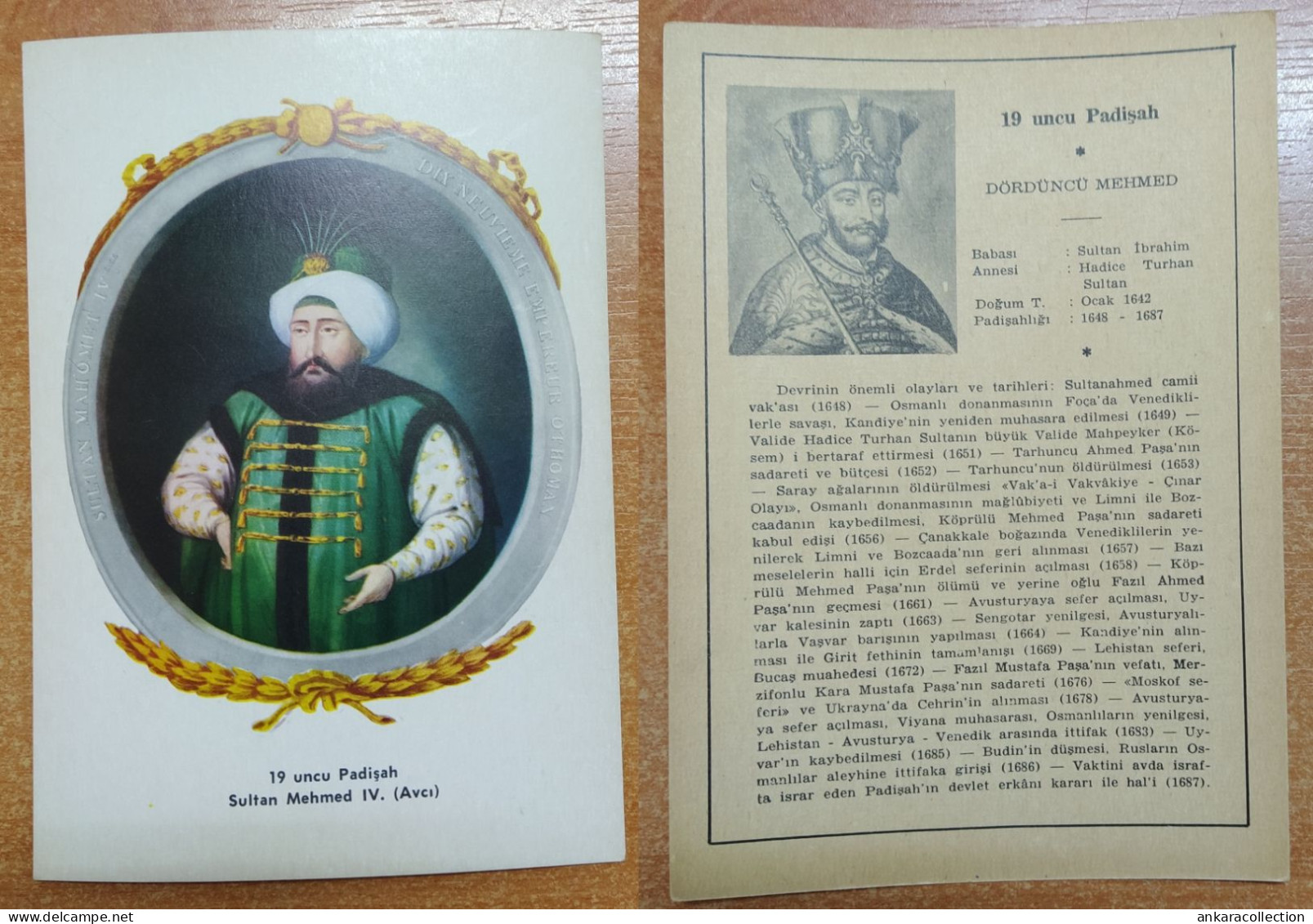 AC - MEHMED IV AVCI 19th OTTOMAN PADISHAH EMPEROR 1642 - 1687 POST CARD CARTE POSTALE - Türkei