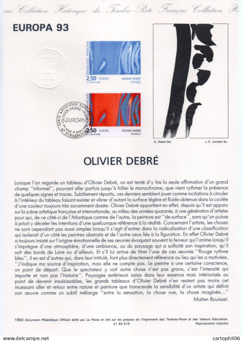 - Document Premier Jour OLIVIER DEBRÉ - Timbre EUROPA - STRASBOURG 17.4.1993 - - Moderne