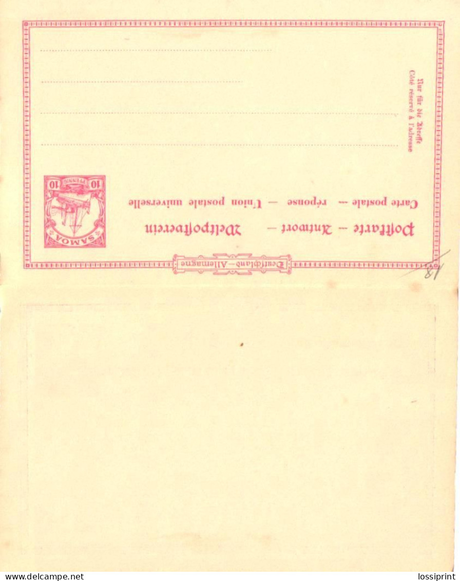 Germany:Samoa:Postal Stationery 10 Pfennig With Answer Card 10 Pfennig, Ship, 1900 - Samoa