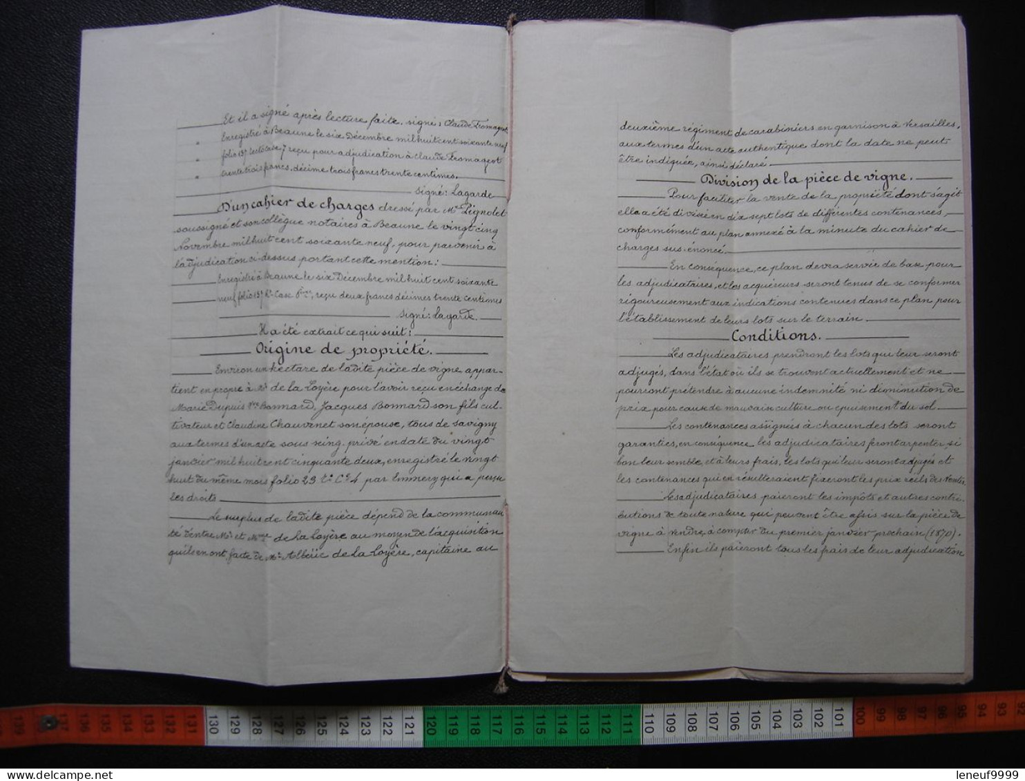 Manuscrit Acte Notarié 1869 Bourgogne Beaune ACQUISITION VIGNE Pignolet Notaire - Manuscritos