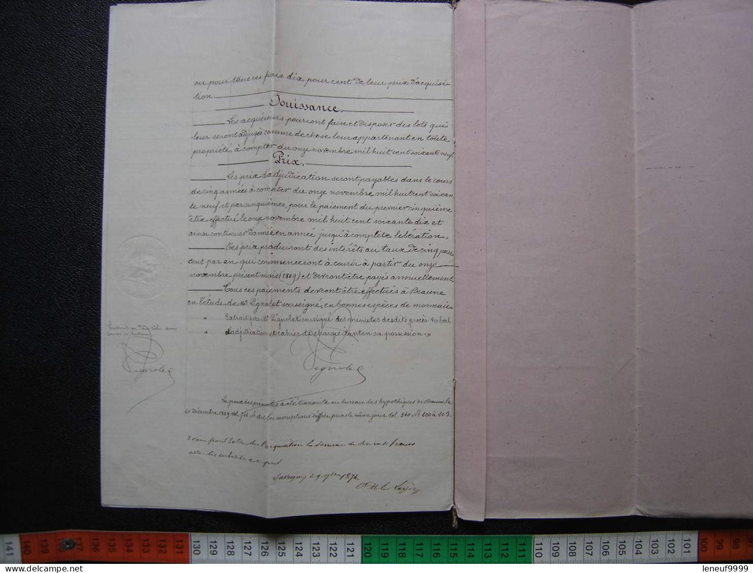 Manuscrit Acte Notarié 1869 Bourgogne Beaune ACQUISITION VIGNE Pignolet Notaire - Manuskripte